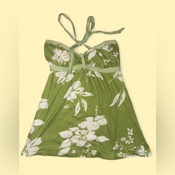 Hollister Green Floral Tie Front Y2K Cami Tank Top - Size L - Picture 2 of 5